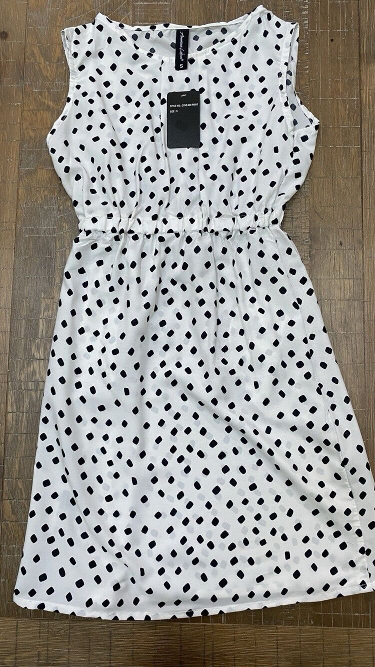 American Leisure Womens Small Black White Polka Dot Sleeveless Sundress